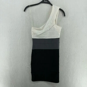 Trixxi Mini Dress Sz XS Black White Colorblock One Shoulder Sleeveless Bodycon